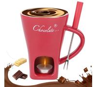 Chocolate Fondue Mug, Chocolate Melting Cup Ceramic Cheese Melting Cup with Fork Tea Light Heating Butter Warmer for Candy Snack Caramel Party (Red)