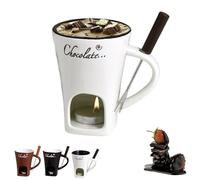 Chocolate Fondue Mug, Chocolate Melting Cup, Ceramic Sweet Fondue Cup with Fork and Tealight, Butter Warmer Pot Set, Warmer Mug for Cheese, Candy, Caramel, Sauce, Snack(Beige)