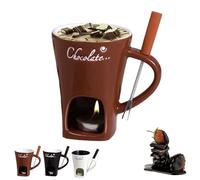 Chocolate Fondue Mug, Chocolate Melting Cup, Ceramic Sweet Fondue Cup with Fork and Tealight, Butter Warmer Pot Set, Warmer Mug for Cheese, Candy, Caramel, Sauce, Snack(Red)