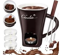 Chocolate Fondue Mug,Chocolate Melting Cup,Multi-Purpose Ceramic Butter Warmers Pot Set with Fork, Fondue Heated with a Tealight,for Candy, Sauce,Dessert (Brown,1PC)