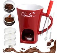 Chocolate Fondue Mug,Chocolate Melting Cup,Multi-Purpose Ceramic Butter Warmers Pot Set with Fork, Fondue Heated with a Tealight,for Candy, Sauce,Dessert (Red,1PC)