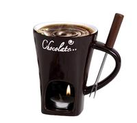 Chocolate Fondue Mug - Chocolate Melting Cup Set | Ceramic Cheese Butter Melting Cup with Fork and Candle | Portable Tea Candle Fondue Set for Cheese Dessert Candy Caramel (Coffee)