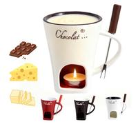 Chocolate Fondue Mug, Chocolate Melting Cup with Forks, Melting Butter Mug Pot Set, Personal Cheese Melting Cup, Warmer Mug for Candy Snack Caramel Party (Beige)