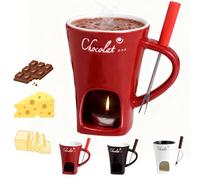Chocolate Fondue Mug, Chocolate Melting Cup with Forks, Melting Butter Mug Pot Set, Personal Cheese Melting Cup, Warmer Mug for Candy Snack Caramel Party (Red)