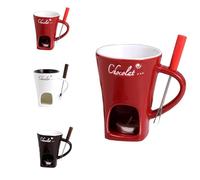 Chocolate Fondue Mug, Chocolate Melting Mug,Chocolate Fondue Cup, Chocolate Melting Fondue Mugs Set of with Forks, Chocolate Melting Cup (Red)