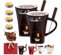 Chocolate Fondue Mug, Chocolate Melting Mug with Forks，D*2 | 130 ml Ceramic Fondue Cups with Tea Light, Cheese Butter Insulation Cup, for Date Night, Birthday, Wedding & Christmas Gifts