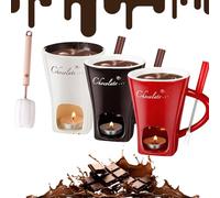 Chocolate Fondue Mug, Meltie Cup, Mini Ceramic Chocolate Melting Cup with Forks, Brush and Candle for Chocolates Cheese Desserts, Date Night Birthday Wedding Gifts (3PCS)