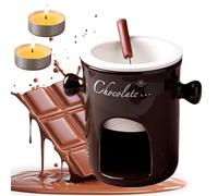 Chocolate Fondue Mug, Mini Ceramic Chocolate Fondue Cup Set with Forks and Candle, Melting Furnace Atmosphere Hot Pot Cup, Dipping Cups for Fruits, Birthday Wedding Parties Gift (Brown, 280ml)