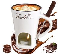 Chocolate Fondue Mug Set, 130 ml Ceramic Chocolate Fondue Cup, Chocolate Hot Pot Melt Cup, with Fork and Tea Light, Multi-Purpose Chocolate Fondue Set for Cheese, Chocolate, Butter, Caramel