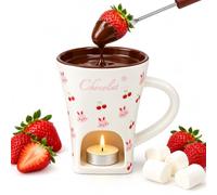 Chocolate Fondue Mug Set, Ceramic Chocolate & Cheese Melting Cup with Fork | Chocolate Fondue Cup, Single-Serve Cheese Melting Pot for Home Dessert, Date Night and Small Family Get-Togethers