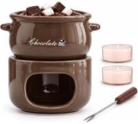 Chocolate Fondue Mug Set Ceramic Mini Melting Pot with 2 Tealights Coffee | 200ml, Candle Heated Base, Sweet Warmer Cup with Fork for Cheese Butter Marshmallows and Christmas Dessert