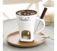 Chocolate Fondue Mug Set, Cheese Melting Cup, Chocolate Hot Pot Melting Cup, Tea Light Butter Warmer Melting Pot with Fork, 200ml Chocolate Fondue Cup
