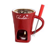 Chocolate Fondue Mug Set, Personal Fondue Cup with Fork Candle, Ceramic Chocolate Melting Mug Pot, Small Butter Warmer for Candy Snack Caramel Party
