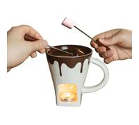 Chocolate Fondue Mug Set with 2 Forks, a Tealight Wax Candle, Made from Porcelain, 200ml Capacity, use with Melted Chocolate or Cheese, Birthday Gift