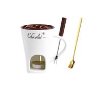 Chocolate Fondue Mug Set with Fork and Spoon, 130ml Chocolate Melting Cup, Ceramic Fondue Cup, with A Built-in Tea Wax Compartment at The Bottom, for Home, Restaurant, and Party Use