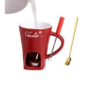 Chocolate Fondue Mug Set with Fork and Spoon, 130ml Chocolate Melting Cup, Ceramic Fondue Cup, with A Built-in Tea Wax Compartment at The Bottom, for Home, Restaurant, and Party Use