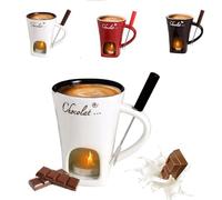 Chocolate Fondue Mug Set with Forks, 200ml Ceramic Melting Cup for Chocolate, Cheese & Caramel, Personal Fondue Warmer for Hot Chocolate, Dipping, Birthday Gift (D)