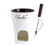 Chocolate Fondue Mug Set with Forks, Ceramic Melting Pot, Tea Light Candle, Personal Mini Chocolate Warmer for Cheese and Caramel