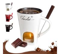 Chocolate Fondue Mug Set with Forks, Chocolate Melting Cup, Personal Cheese Melting Cup, Ceramic Mini Fondue Pot Heated for Candy Snack Caramel