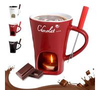 Chocolate Fondue Mug Set with Forks, Chocolate Melting Cup, Personal Cheese Melting Cup, Ceramic Mini Fondue Pot Heated for Candy Snack Caramel