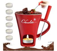 Chocolate Fondue Mug with 6pcs Candles 200ml Ceramic Chocolate Fondue Cup with Forks Tea Light Warmer for Chocolate Cheese Butter Red Fondue Melting Pot Hot Chocolate Cup for Date Night Wedding Gifts
