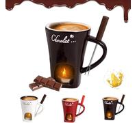 Chocolate Fondue Mug with Candle, Handmade Chocolate Melting Mug The CozyFondue Experience, Chocolates Fonduemug Set with Fork, FondueHeated with A Tealight, Warmer Mugs for Candy Snack Caramel Party
