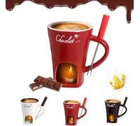Chocolate Fondue Mug with Candle, Handmade Chocolate Melting Mug The CozyFondue Experience, Chocolates Fonduemug Set with Fork, FondueHeated with A Tealight, Warmer Mugs for Candy Snack Caramel Party