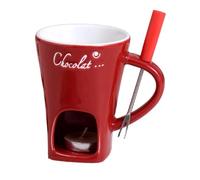 Chocolate Fondue Mug with Fork, 200 Ml Ceramic Hot Chocolate Mugs, Chocolate Melting Mug, Cheese Warmer, Melting Mugs for Chocolate Cheese Butter, Ceramic Chocolate Melting Cup, Tea Candle Fondue Set