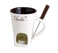 Chocolate Fondue Mug with Fork, 200 Ml Ceramic Hot Chocolate Mugs, Chocolate Melting Mug, Cheese Warmer, Melting Mugs for Chocolate Cheese Butter, Ceramic Chocolate Melting Cup, Tea Candle Fondue Set