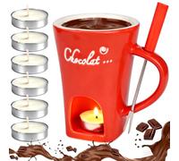 Chocolate Fondue Mug with Fork and 6 Candle, Valentines Gifts for Her Girlfrien, Ceramic Chocolate Cups, Fondue Mugs Melting Cup for Birthday Date Night Birthday Wedding Gifts