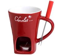 Chocolate Fondue Mug with Fork and Candle, Fondue Cup, Sweet Fondue Cup, Ceramic Chocolate Melting Cup for Date Night, Wedding & Birthday Gifts (Red)
