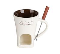 Chocolate Fondue Mug with Fork - Ceramic Fondue Mugs, Melting Chocolate Pot, Cheese Warmer Cup, Light Candle Fondue Melter Set for Home, Off White