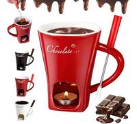 Chocolate Fondue Mug with Fork, Chocolate Melting Mug, Melting Chocolate Mug, Chocolate Melting Cup Tea Light, Chocolate Melting Pot for Birthday Date/Wedding Party (Red)