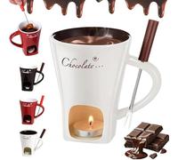 Chocolate Fondue Mug with Fork, Chocolate Melting Mug, Melting Chocolate Mug, Chocolate Melting Cup Tea Light, Chocolate Melting Pot for Birthday Date/Wedding Party (White)