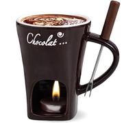 Chocolate Fondue Mug with Fork, Personal Ceramic Chocolate Melting Cup, Chocolate Melting Cup for Date Nights Birthdays Anniversary Weddings (Brown)