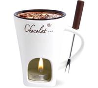 Chocolate Fondue Mug with Fork, Personal Ceramic Chocolate Melting Cup, Chocolate Melting Cup for Date Nights Birthdays Anniversary Weddings (White)
