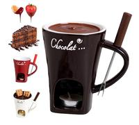 Chocolate Fondue Mug with Forks - 130ml Chocolate Melting Cup, Ceramic Butter Warmers Pot Set, Personal Cheese Melting Cup, Fondue Heated with A Tealight, Warmer Mug for Candy Snack Caramel Party