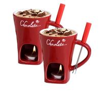 Chocolate Fondue Mug with Forks, 2 Pack Ceramic Coffee Cup, Chocolate Melting Cup, Tea Candle Hot Pot Set for Family Gatherings