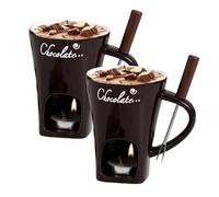 Chocolate Fondue Mug with Forks, 2 Pack Chocolate Melting Cup, Ceramic Coffee Cup, Tea Candle Hot Pot Set for Family Gatherings