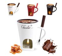 Chocolate Fondue Mug with Forks, 200ml Chocolate Fondue Melting Cup,Ceramic Chocolates Melting Cups Set,Melting Chocolates Love Cup for for Hot Chocolate,Cheese, Dip, Birthday Gift (Beige)
