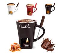 Chocolate Fondue Mug with Forks, 200ml Chocolate Fondue Melting Cup,Ceramic Chocolates Melting Cups Set,Melting Chocolates Love Cup for for Hot Chocolate,Cheese, Dip, Birthday Gift(Coffee)