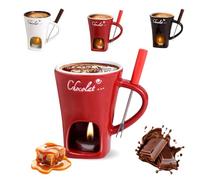 Chocolate Fondue Mug with Forks, 200ml Chocolate Fondue Melting Cup,Ceramic Chocolates Melting Cups Set,Melting Chocolates Love Cup for for Hot Chocolate,Cheese, Dip, Birthday Gift(Red)