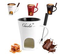 Chocolate Fondue Mug with Forks, 200ml Chocolate Fondue Melting Cup,Ceramic Chocolates Melting Cups Set,Melting Chocolates Love Cup for for Hot Chocolate,Cheese, Dip, Birthday Gift (Black)