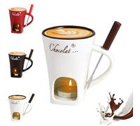 Chocolate Fondue Mug with Forks, 2026 New Ceramic Chocolate Melting Cup, Melting Chocolate Mugs, Fondue Heated with a Tealight, Melting Mugs for Chocolate, Cheese, Butter (White)