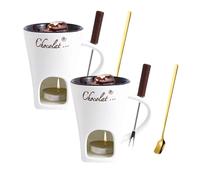 Chocolate Fondue Mug with Forks and Spoon, 2 Pack Ceramic Chocolate Melting Cup, Portable Tea Lamp Heating Hot Pot Cup for Butter Caramel Desserts Candy Milk