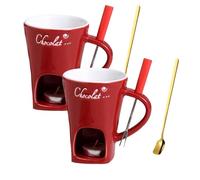 Chocolate Fondue Mug with Forks and Spoon, 2 Pack Ceramic Chocolate Melting Cup, Portable Tea Lamp Heating Hot Pot Cup for Butter Caramel Desserts Candy Milk