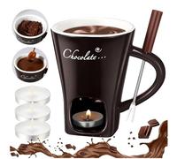 Chocolate Fondue Mug with Forks - Ceramic Butter Warmer Set, Melt Hot Pot Cup Set, Chocolate Melting Cup, Ceramic Cheese Melting, Tea Light Heating Butter Warmer, for Cheese Butter