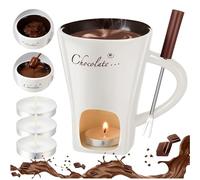 Chocolate Fondue Mug with Forks - Ceramic Butter Warmer Set, Melt Hot Pot Cup Set, Chocolate Melting Cup, Ceramic Cheese Melting, Tea Light Heating Butter Warmer, for Cheese Butter