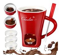 Chocolate Fondue Mug with Forks - Ceramic Butter Warmer Set, Melt Hot Pot Cup Set, Chocolate Melting Cup, Ceramic Cheese Melting, Tea Light Heating Butter Warmer, for Cheese Butter
