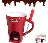 Chocolate Fondue Mug with Forks,Ceramic Butter Warmers Pot Set,Chocolate Melting Cup,Ceramic Cheese Melting Cup,Fondue Heated with a Tealight,Warmer Mug for Candy Snack Caramel Party (red)